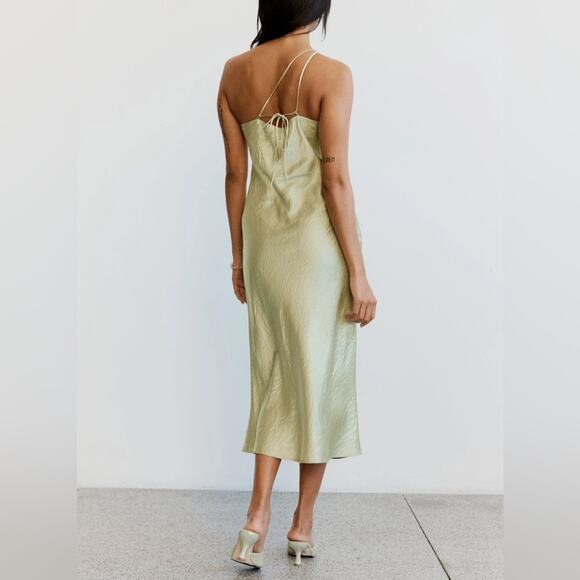 Third Form Women’s Crush Bias One Shoulder Silky Midi Dress In Apple Green Sz 2 - Picture 6 of 14